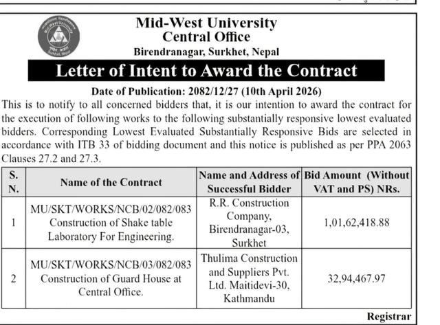 Letter of Intent to Award the Contract